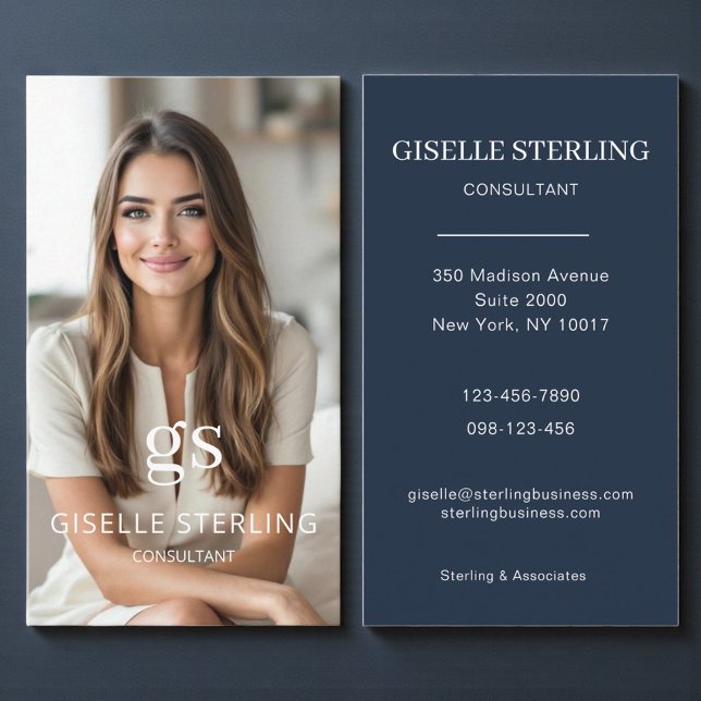 Carte De Visite Consultant Photo Marine Blue Professional (Créateur téléchargé)