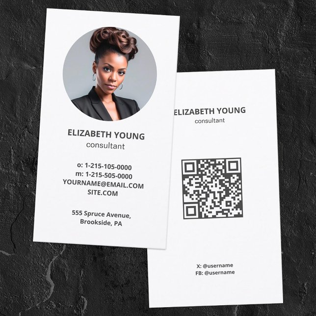 Carte De Visite Consultant Photo personnalisée et QR (Custom Photo and QR Business Cards)