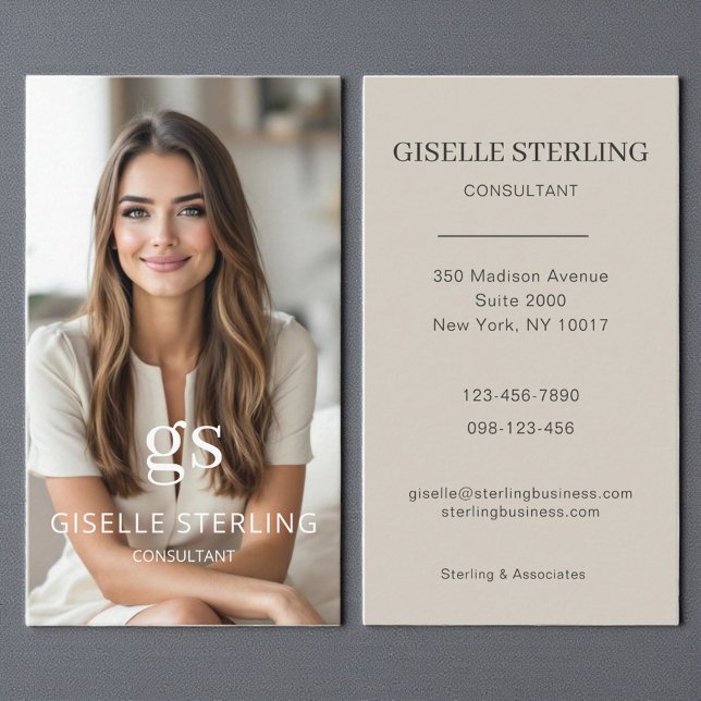 Carte De Visite Consultant Photo Taupe Beige Professional (Créateur téléchargé)