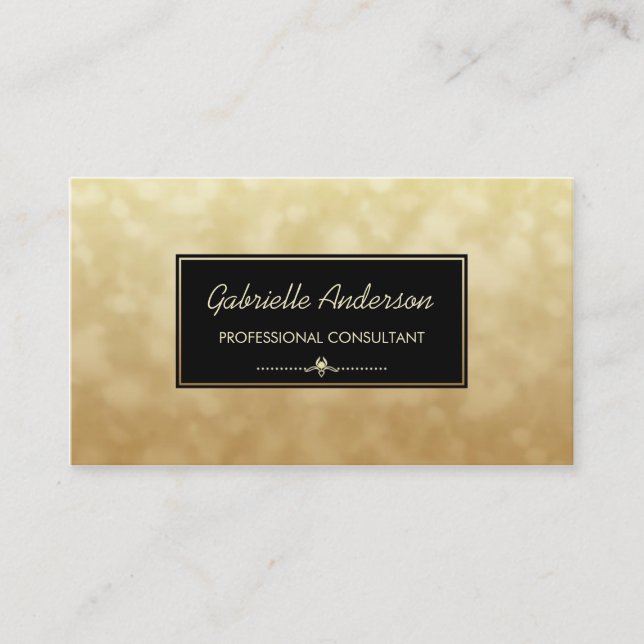 Carte De Visite Consultant professionnel Black Gold Glamor Bokeh (Devant)