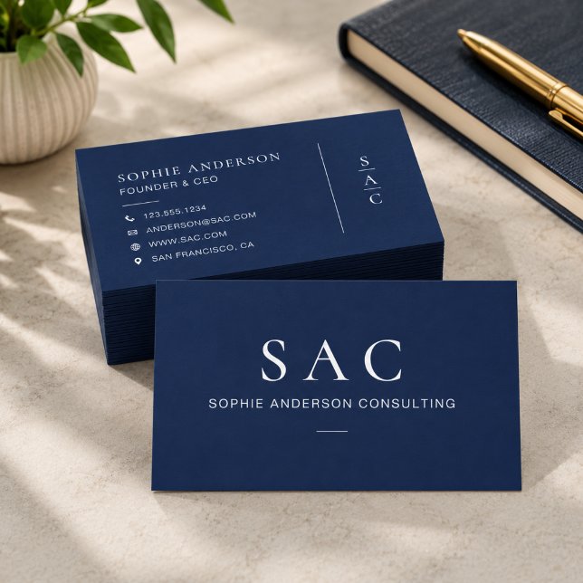 Carte De Visite Consultant Professionnel Bleu Marine Moderne (Modern Navy Blue Professional Consultant Business Card)