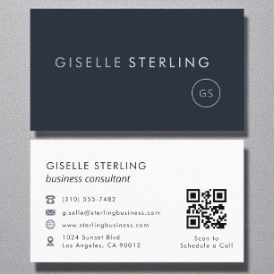 Carte De Visite Consultant QR Code Marine Bleu Moderne Élégant