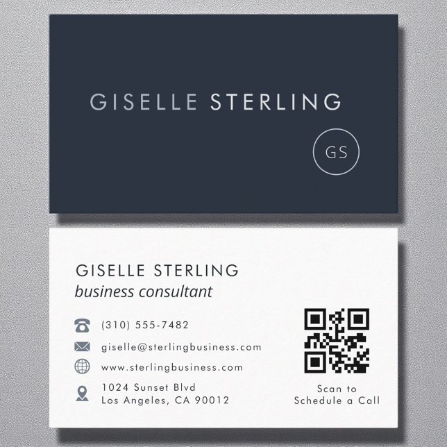 Carte De Visite Consultant QR Code Marine Bleu Moderne Élégant (Créateur téléchargé)