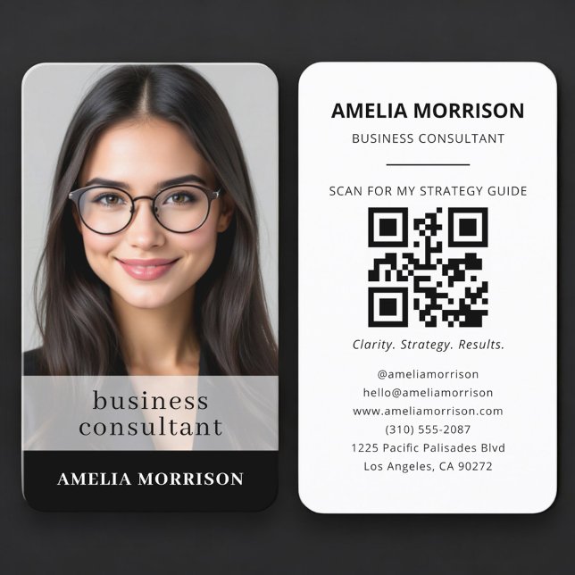 Carte de visite Consultant QR Code Noir Photo  (Créateur téléchargé)