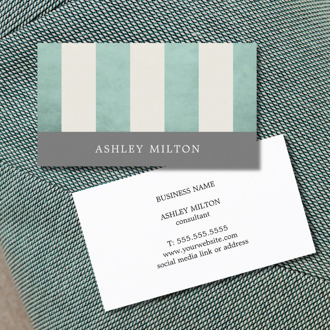 Carte De Visite Consultant rayé vert gris texture moderne (Créateur téléchargé)