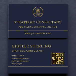 Carte De Visite Consultant Stratégique Code QR Logo Blue Gold