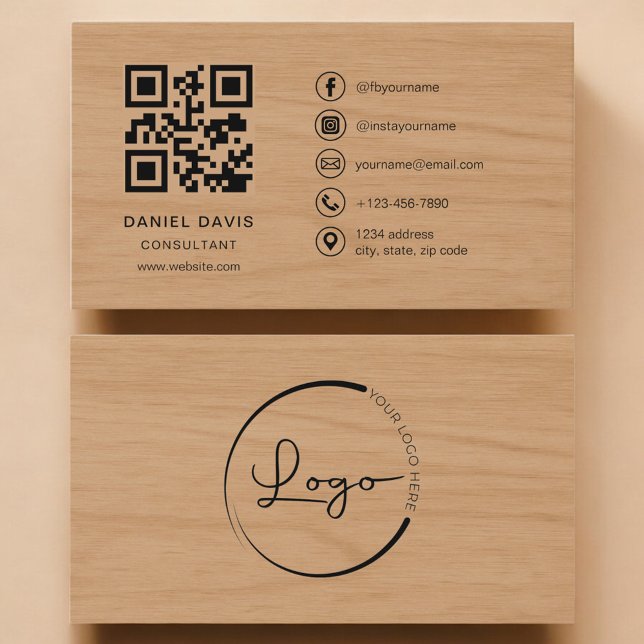 Carte De Visite Consultant Wood Professional QR Code (Créateur téléchargé)