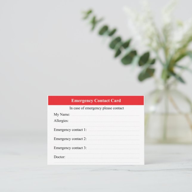 Carte De Visite Contact d'urgence (Debout devant)