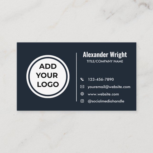 Carte de visite Contact Logo Bleu Navy Moderne  (Devant)