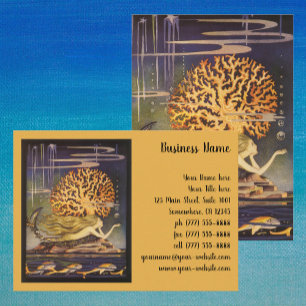 Carte De Visite Conte de fée vintage, petite sirène dans l'océan c