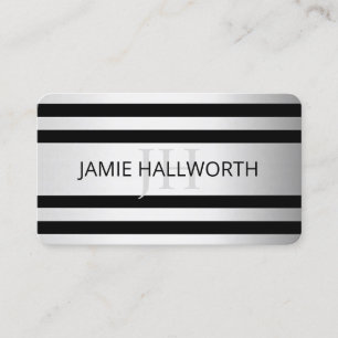 Carte De Visite Contemporain Faux Argent Ombre Rayures & Noir