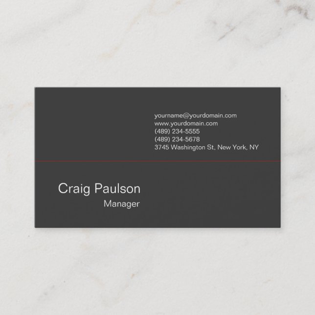 Carte de visite contemporain gris foncé rouge char (Devant)