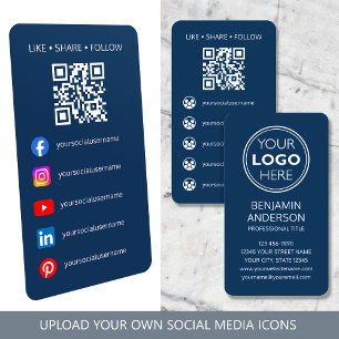Carte De Visite Contemporain Logo de médias sociaux Code QR Marine