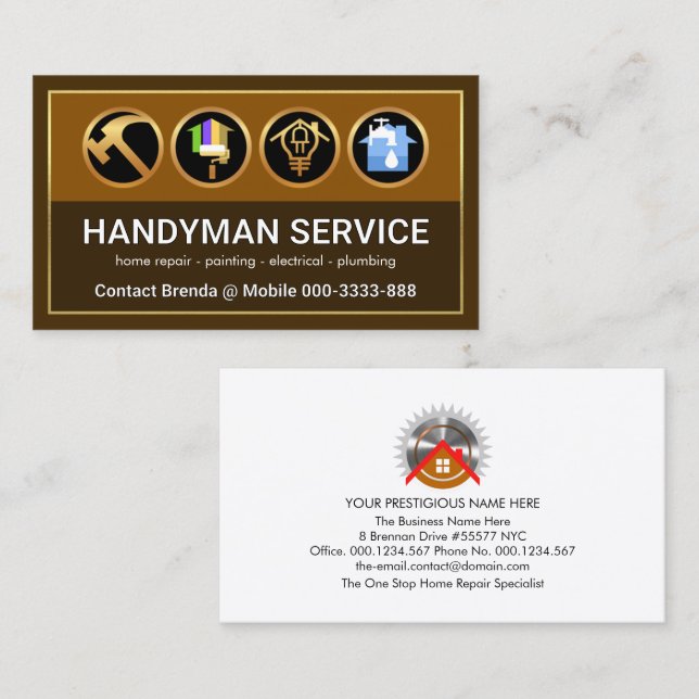 Carte De Visite Contracteur de calques Brown de cadre Or élégant (Devant / Derrière)