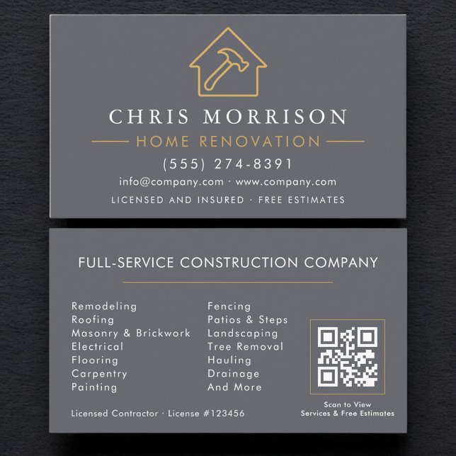 Carte De Visite Contracteur de rénovation QR (Créateur téléchargé)