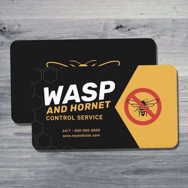 Carte De Visite Contrôle des guêpes et frelons - Jaune et noir (Wasp & Hornet Control - Yellow & Black Business Card)