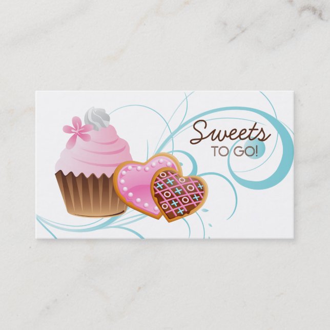 Carte De Visite Cookies Cupcake Bakery Cute Swirl bleu moderne (Devant)