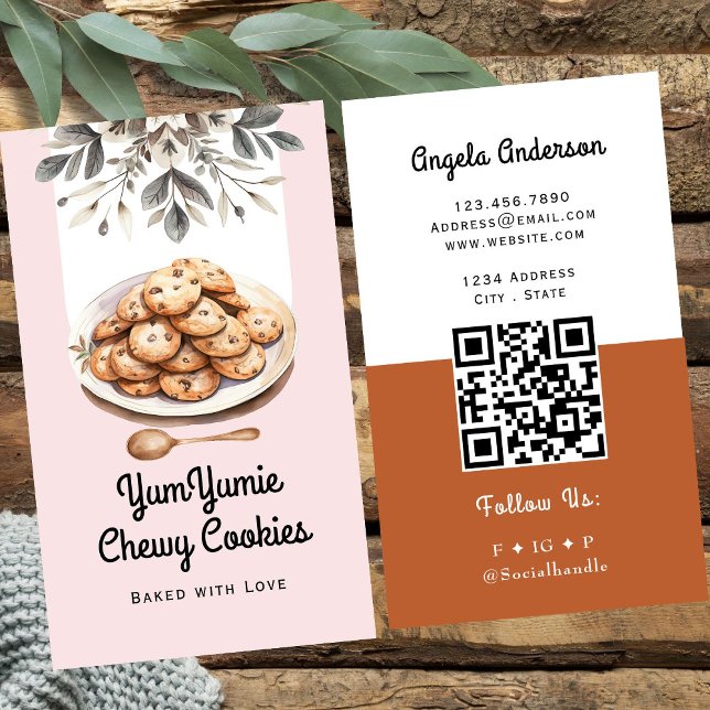 Carte De Visite Cookies Trendy QR Code and Website (Créateur téléchargé)