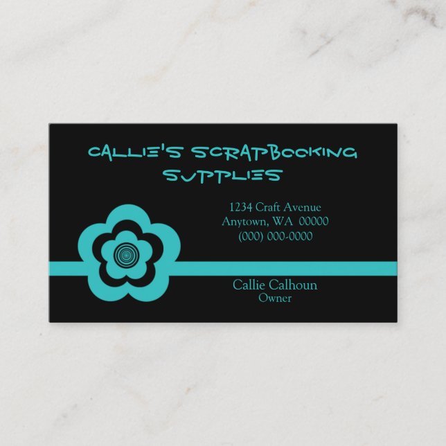 Carte de visite Cool à fleurs rétro, Turquoise (Devant)