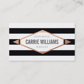 Carte De Visite COOL AZTEC BOHO LOG rayé noir simple rose or
