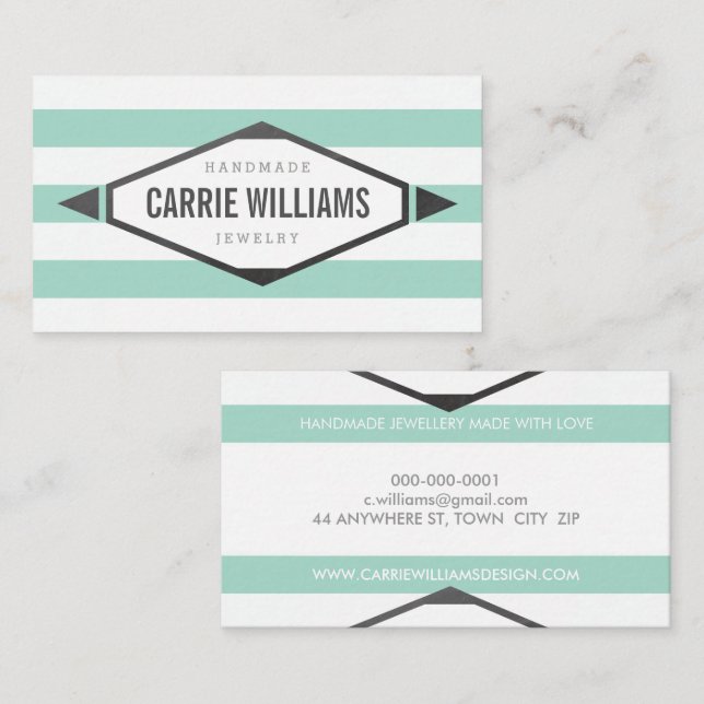 Carte De Visite COOL AZTEC BOHO LOGO rayé simple menthe gris (Devant / Derrière)