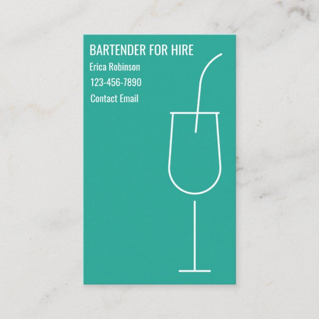 Carte De Visite Cool Bartender For Hire Business Cards (Devant)
