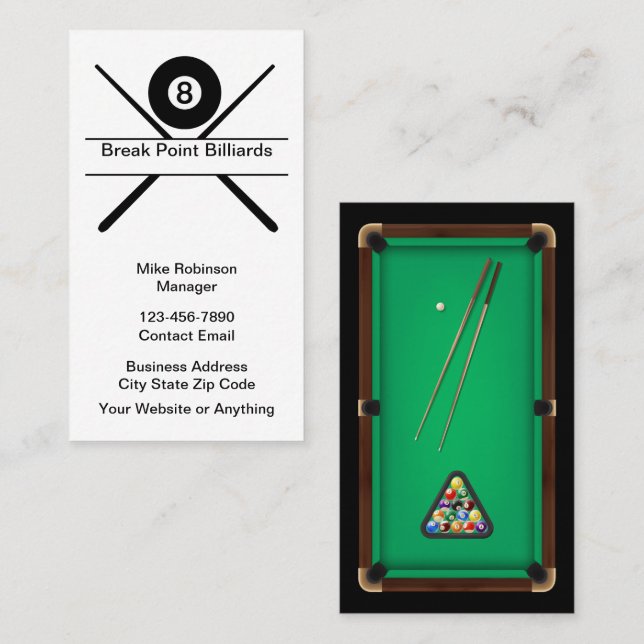 Carte De Visite Cool Billiard Hall Theme Business Cards (Devant / Derrière)