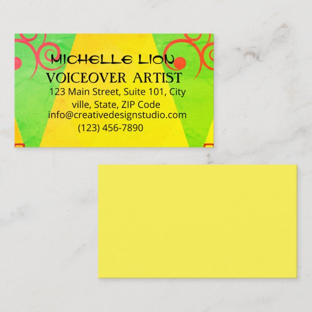 Carte de visite Cool de voix-off vert jaune (Devant / Derrière)