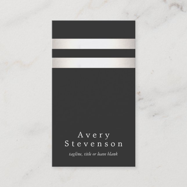 Carte De Visite Cool Faux Silver Foil et Black Stried Moderne (Devant)