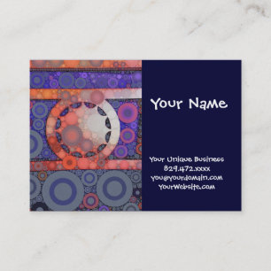 Carte De Visite Cool Funky Circle Star Mosaic Motif Indigo Red