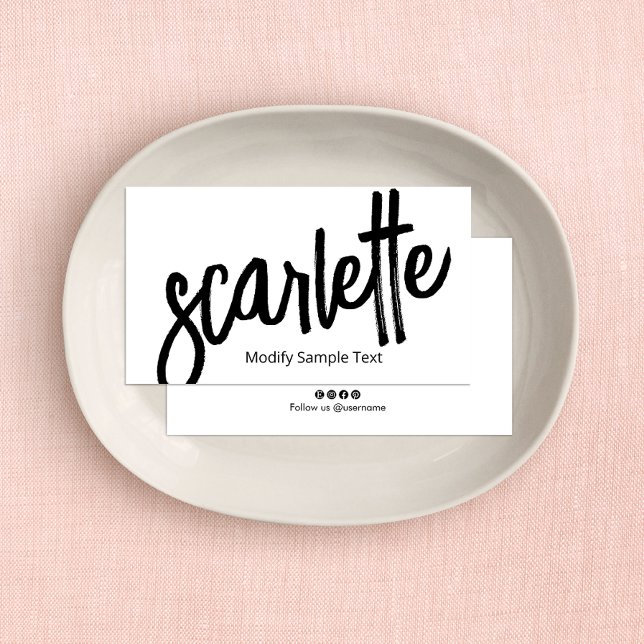 Carte De Visite Cool Gras manuscrit Brush Script Blanc (Créateur téléchargé)