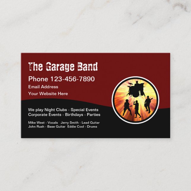 Carte De Visite Cool Grunge Rock Et Roll Garage Band (Devant)