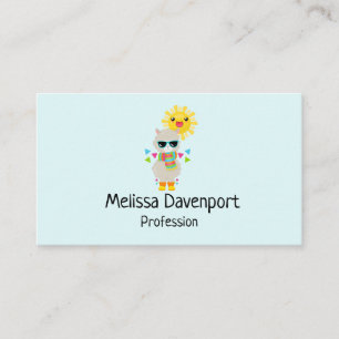 Carte De Visite Cool Llama et souriant Kawaii Sun