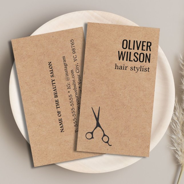 Carte De Visite Cool Minimalist Printed Kraft Black Bold HairSalon (Créateur téléchargé)