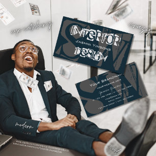 Carte De Visite Cool moderne bleu foncé blanc et gris avec Monogra