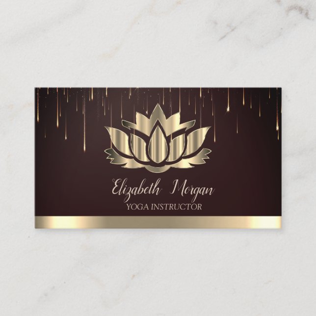Carte De Visite Cool moderne Gold Lotus Gold Stripe Drips Yoga (Devant)