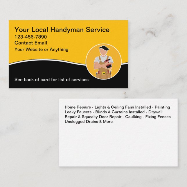 Carte De Visite Cool Moderne Handyman Services Nouveau (Devant / Derrière)