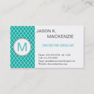 Carte De Visite Cool, moderne turquoise quatrefoil monogramme prof