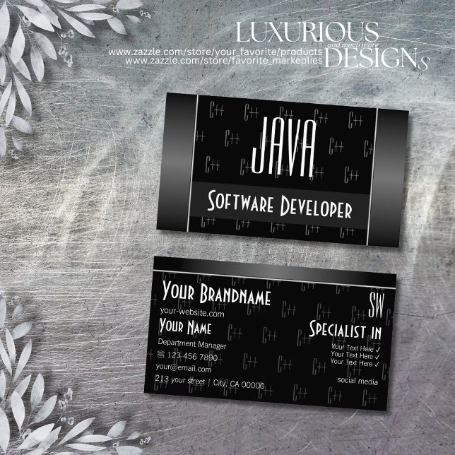 Carte De Visite Cool noir et blanc élégant avec Motif de lettres (Créateur téléchargé)