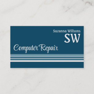 Carte De Visite Cool Océan Bleu gris clair avec Monogramme et Phot