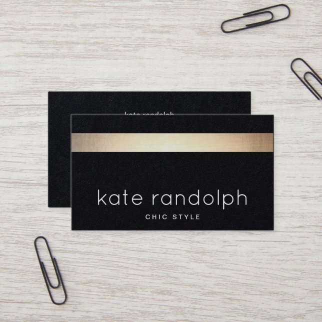 Carte De Visite Cool professionnel Gold Noir rayé (Devant/Arrière en situation)