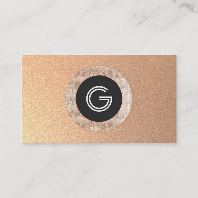 Carte De Visite Cool Retro FAUX Rose Gold Sequin Monogramme (Devant)