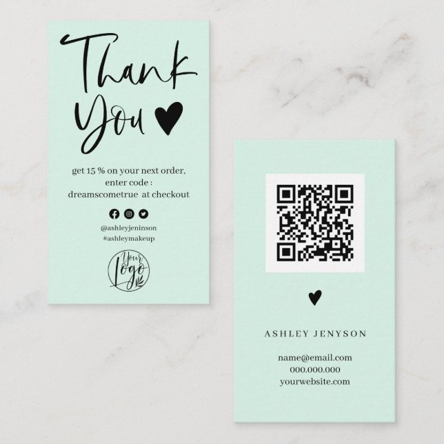 Carte De Visite Cool script ment logo vert commander merci (Devant / Derrière)