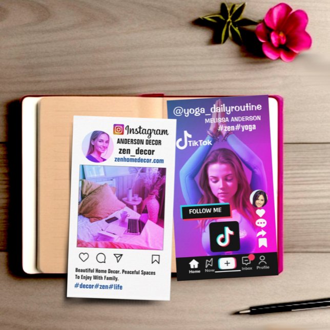 Carte De Visite cool tendance double face insta tiktok disposition (Double sided social media insta tiktok layout business card)