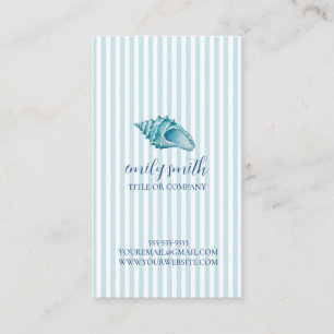 Carte De Visite Coquillage Conque Rayure Bleue Côtière