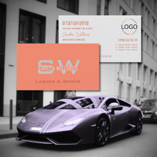 Carte De Visite Corail clair chic gris clair avec monogramme et lo