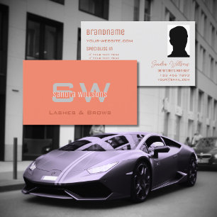 Carte De Visite Corail clair gris clair avec Monogramme et photo