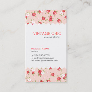Carte De Visite Corail et Blush Chic Vintage Floral Print
