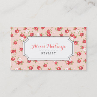 Carte De Visite Corail et Blush Chic Vintage Floral Print