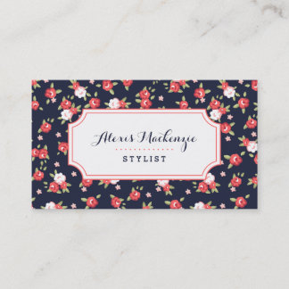 Carte De Visite Corail et marine Chic Floral Vintage Print